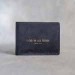 Phil. 4:13 Blueberry full-grain leather wallet, Christian scripture gift