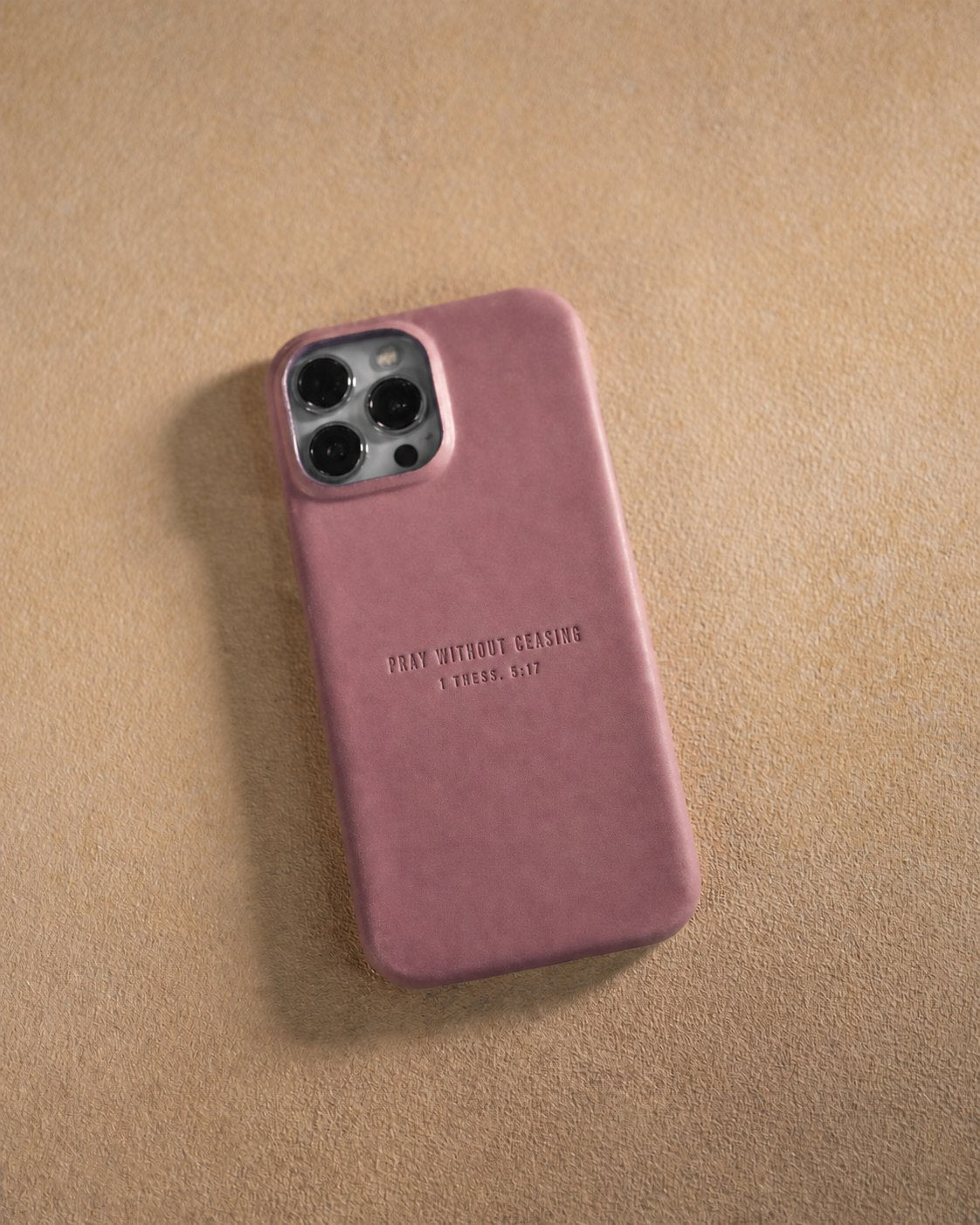 Pray Without Ceasing 1 Thess. 5:17 handcrafted leather iPhone case, Christian scripture gift