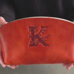 Initial Makeup Bag – Floral Letter Leather Makeup Bag, Personalized