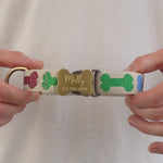 Personalized Dog Bone Pattern Collar with Engraved Buckle