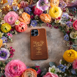 Train Up A Child Prov. 22:6 handcrafted leather iPhone case, Christian scripture gift