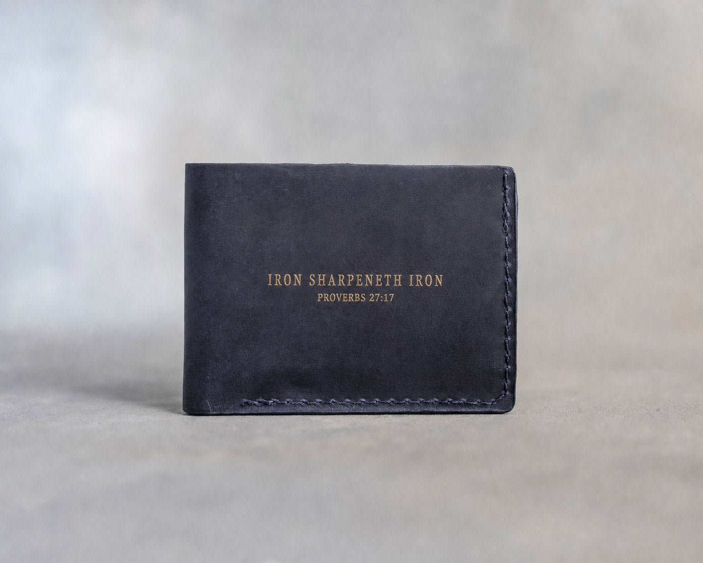 Iron Sharpeneth Iron Proverbs 27:17 full-grain leather wallet, Christian scripture gift