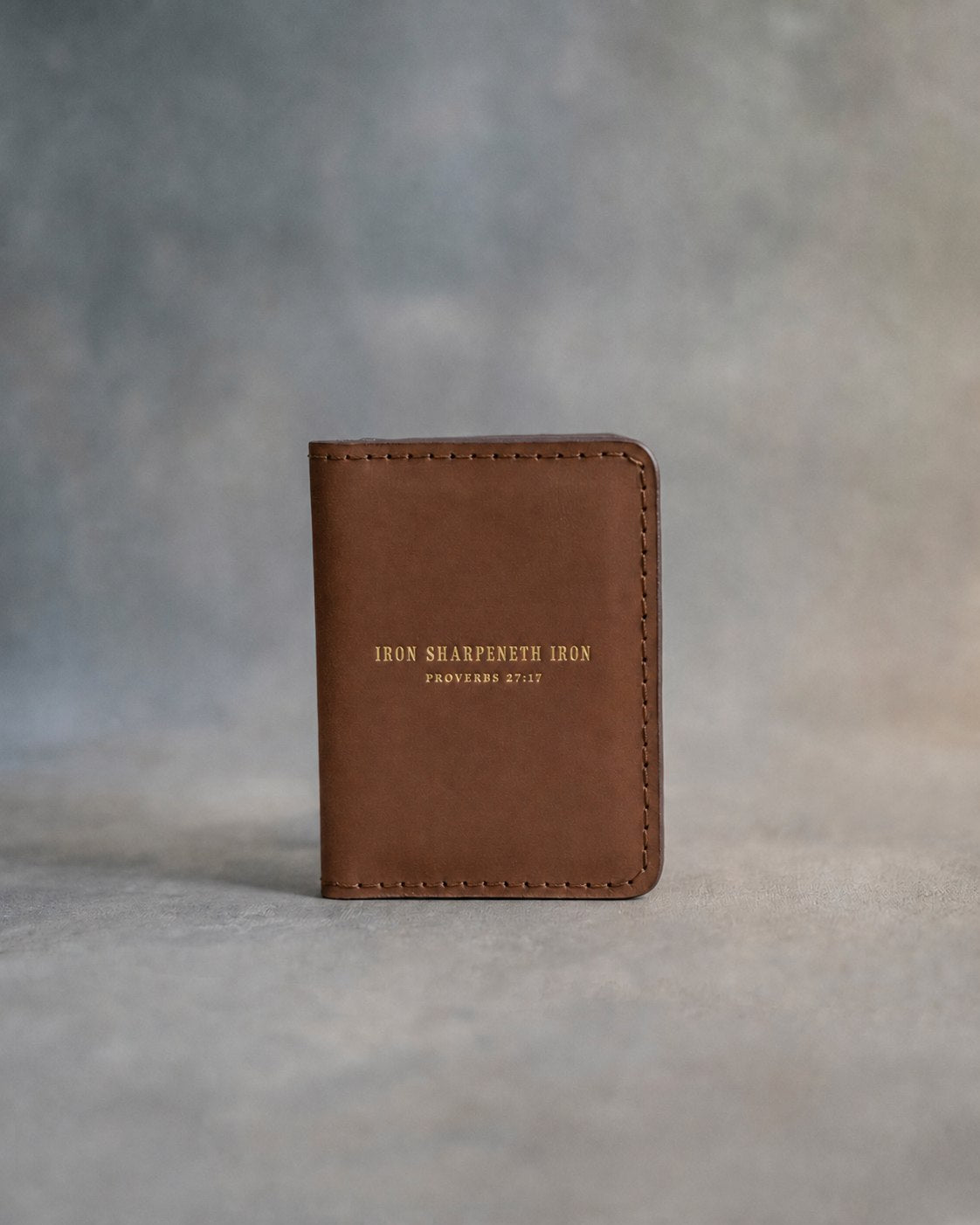 Iron Sharpeneth Iron Proverbs 27:17 full-grain leather wallet, Christian scripture gift