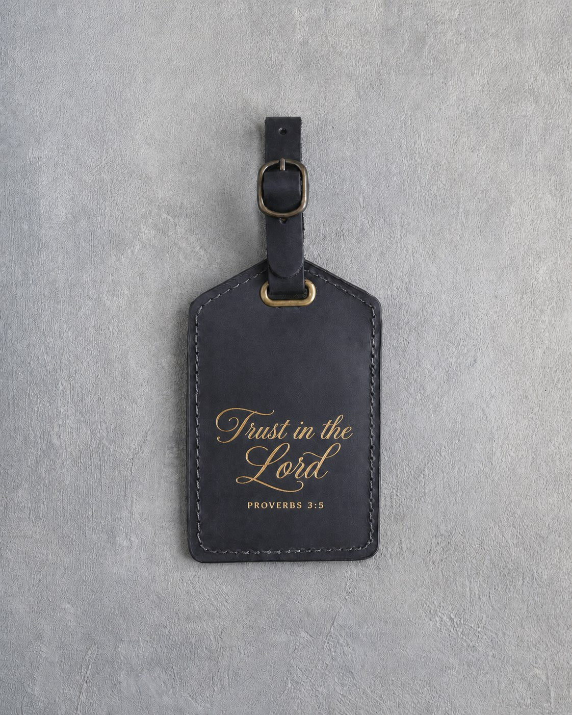 Trust In The Lord Proverbs 3:5 Black full-grain leather luggage tag, Christian scripture gift