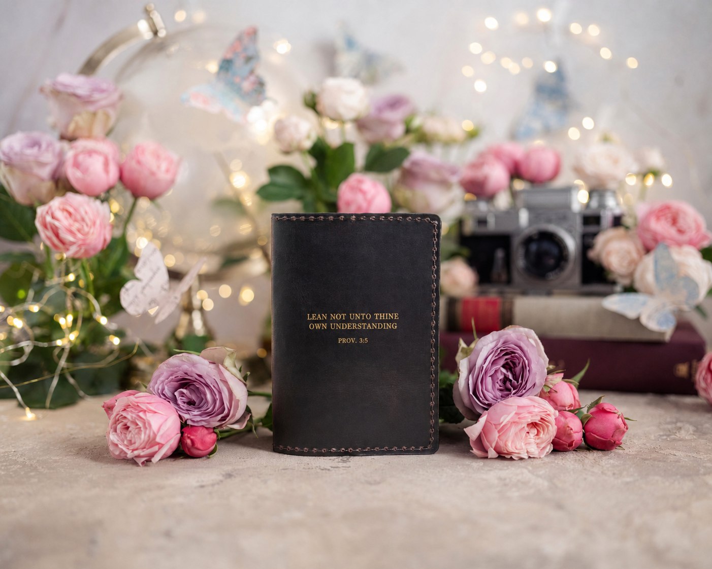 Trust In The Lord Proverbs 3:5 Dark Espresso full-grain leather passport cover, Christian scripture gift