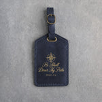 He Shall Direct Thy Paths Prov. 3:6 Blueberry full-grain leather luggage tag, Christian scripture gift
