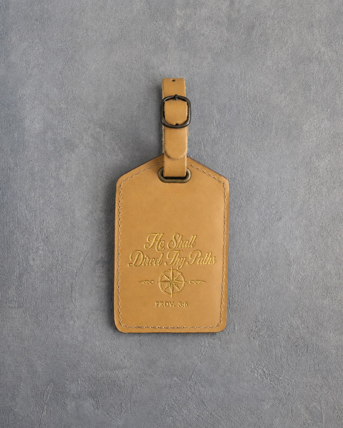 He Shall Direct Thy Paths Prov. 3:6 Indian Summer full-grain leather luggage tag, Christian scripture gift