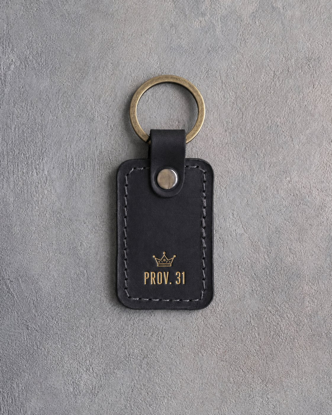 Prov. 31 Black handcrafted leather keychain, Christian scripture gift