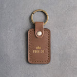 Prov. 31 Caramel handcrafted leather keychain, Christian scripture gift