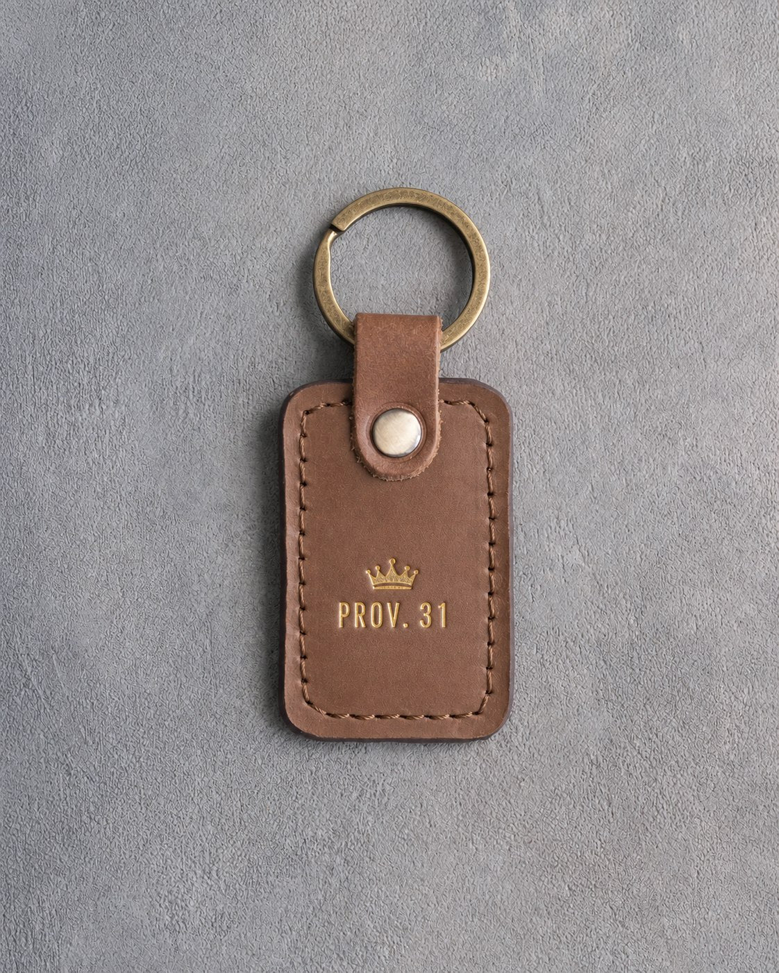 Prov. 31 Caramel handcrafted leather keychain, Christian scripture gift