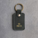 Prov. 31 Forest Green handcrafted leather keychain, Christian scripture gift