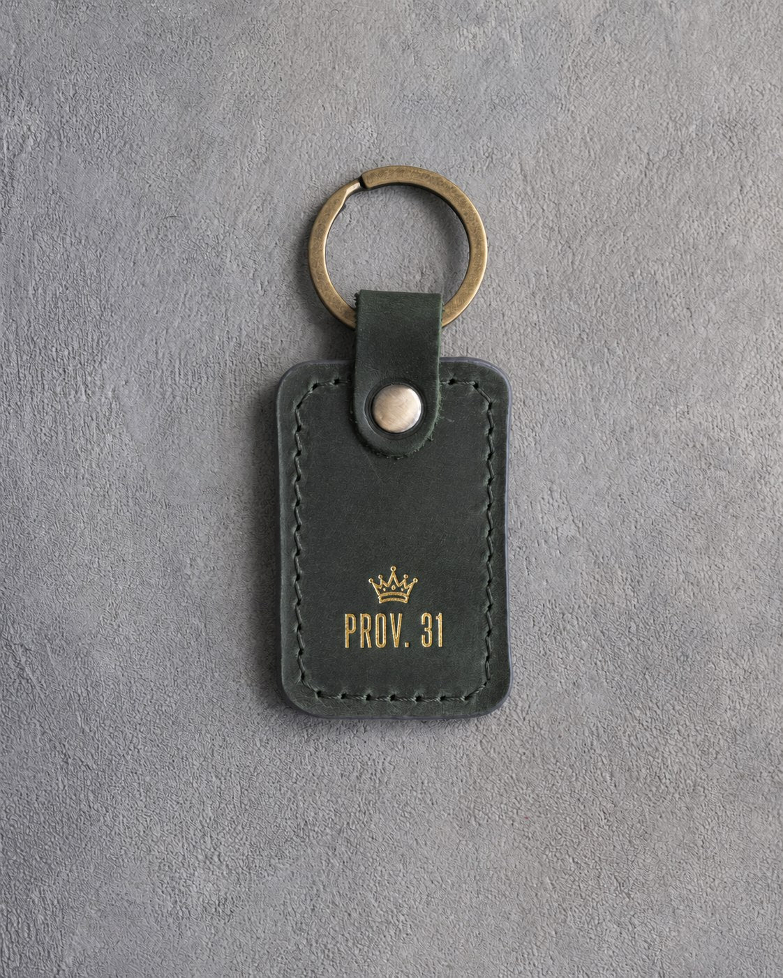 Prov. 31 Forest Green handcrafted leather keychain, Christian scripture gift