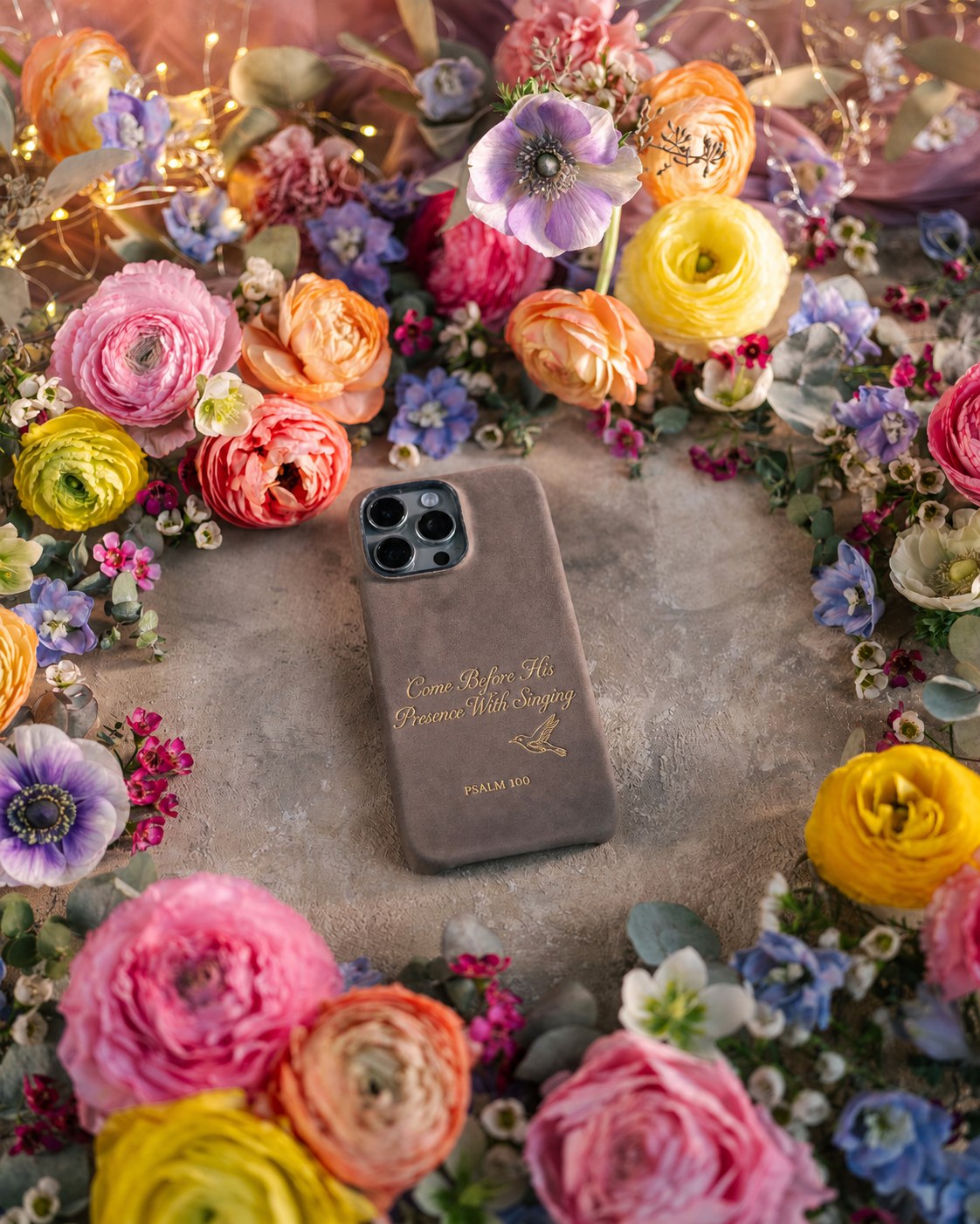Come Before His Presence With Singing Psalm 100 handcrafted leather iPhone case, Christian scripture gift