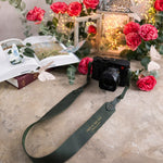 This Is The Day Psalm 118:24 Forest Green full-grain leather camera strap, Christian scripture gift
