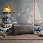 Thy Word Is A Lamp Unto My Feet Psalm 119:105 Country Gray full-grain leather dopp kit, Christian scripture gift