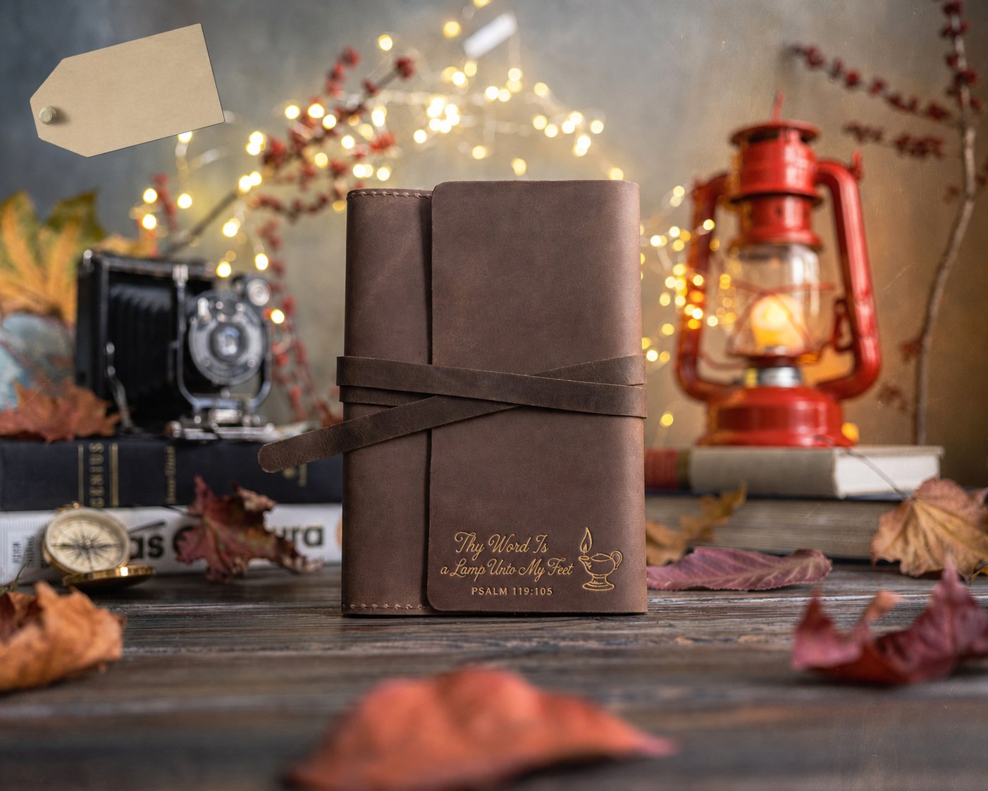 A Lamp Unto My Feet Psalm 119:105 Sicilian Brown handcrafted leather journal, Christian scripture gift
