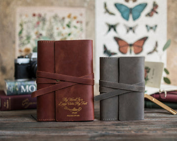 Psalm 119:105 leather journal – "a lamp unto my feet" bible verse gift
