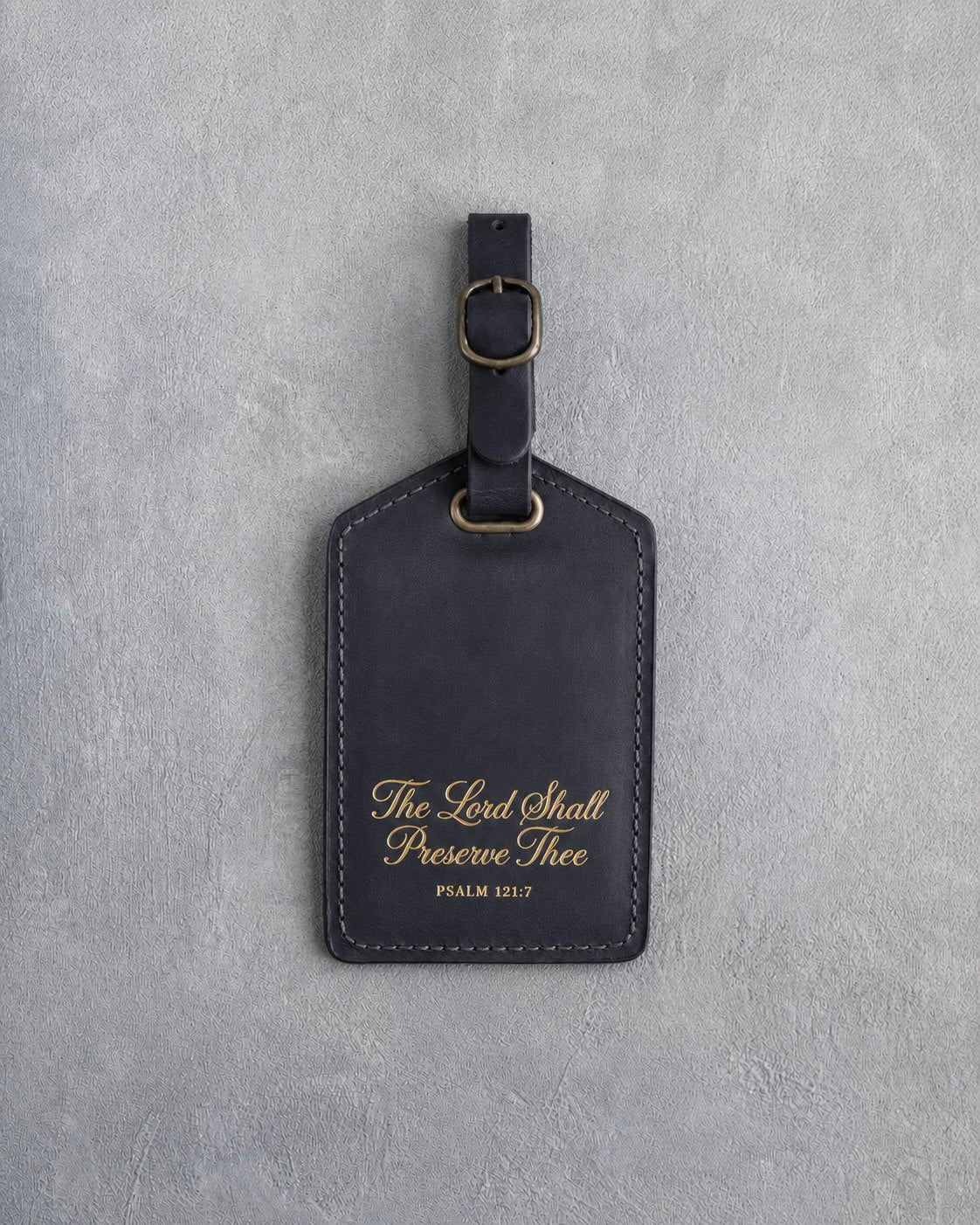 The Lord Shall Preserve Thee Psalm 121:7 Black full-grain leather luggage tag, Christian scripture gift