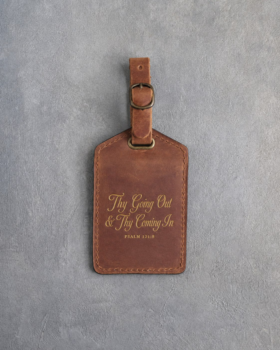 Thy Going Out & Thy Coming In Psalm 121:8 Arizona full-grain leather luggage tag, Christian scripture gift