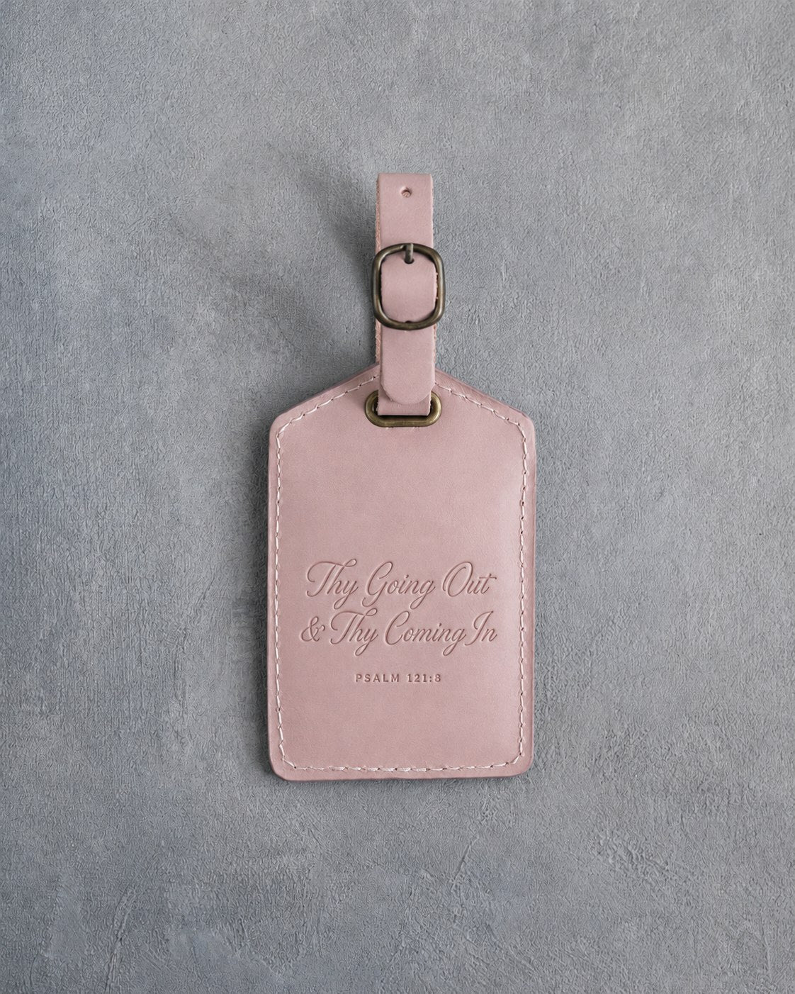 Thy Going Out & Thy Coming In Psalm 121:8 Blush full-grain leather luggage tag, Christian scripture gift