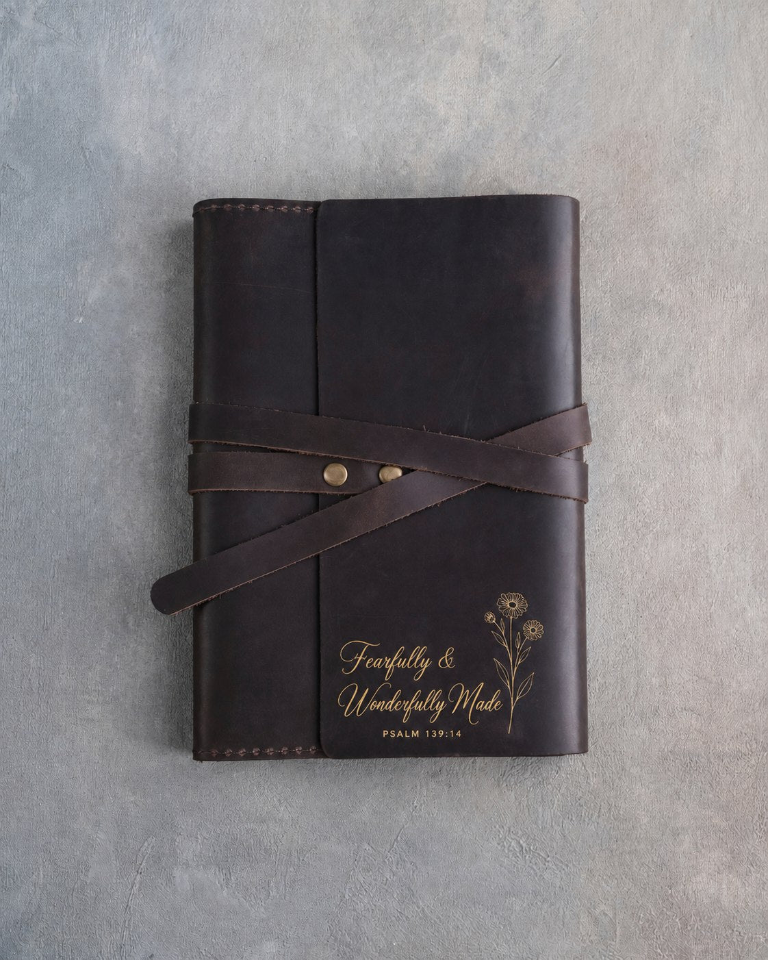 Fearfully & Wonderfully Made Psalm 139:14 handcrafted leather journal, Christian scripture gift