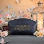 He Healeth The Broken In Heart Psalm 147:3 Blueberry full-grain leather makeup bag, Christian scripture gift