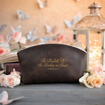 He Healeth The Broken In Heart Psalm 147:3 Dark Espresso full-grain leather makeup bag, Christian scripture gift