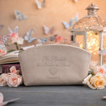 He Healeth The Broken In Heart Psalm 147:3 Gray Sand full-grain leather makeup bag, Christian scripture gift
