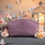 He Healeth The Broken In Heart Psalm 147:3 Lilac full-grain leather makeup bag, Christian scripture gift