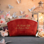 He Healeth The Broken In Heart Psalm 147:3 Poppy Red full-grain leather makeup bag, Christian scripture gift