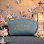 He Healeth The Broken In Heart Psalm 147:3 Turquoise full-grain leather makeup bag, Christian scripture gift