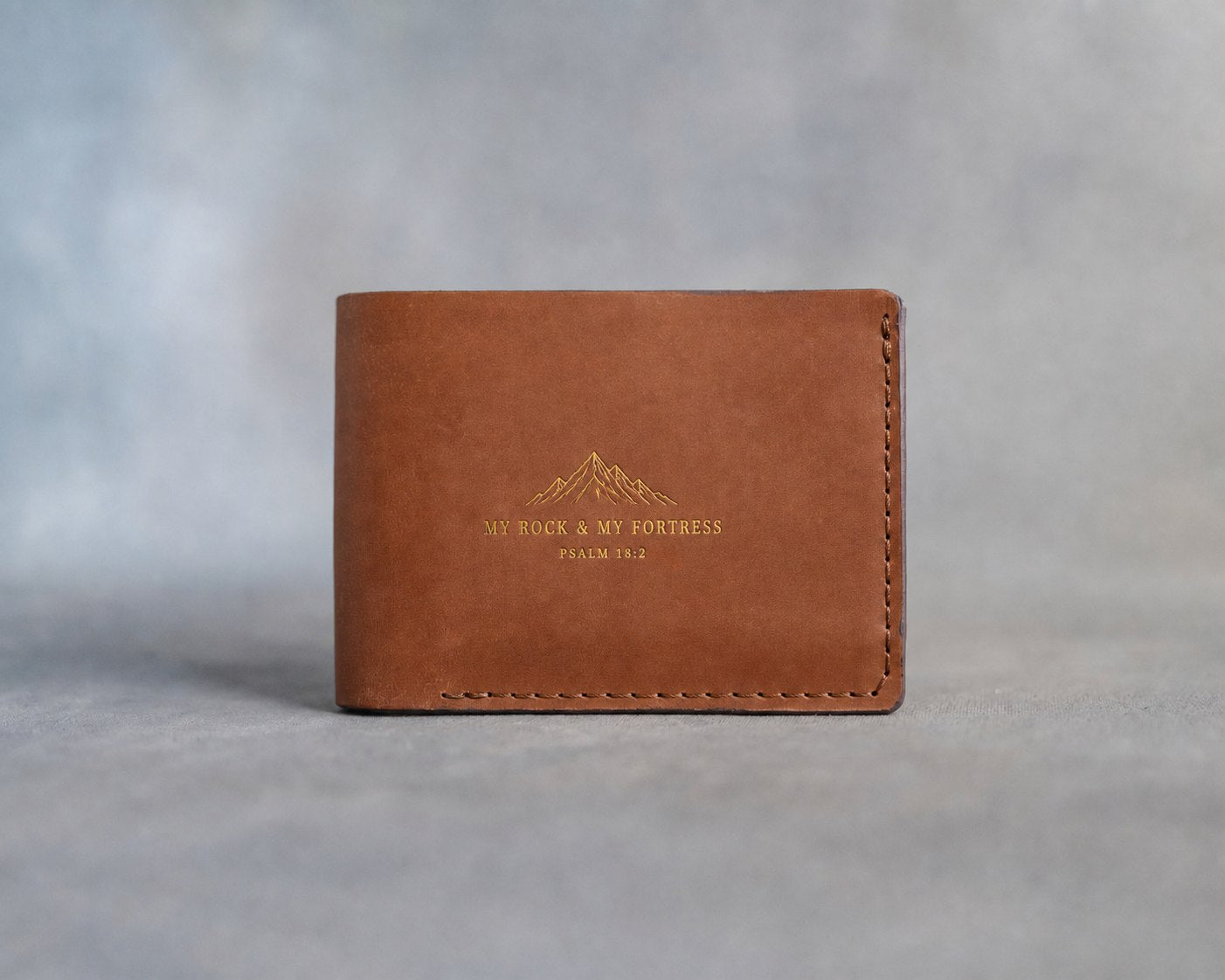 My Rock & My Fortress Psalm 18:2 full-grain leather wallet, Christian scripture gift