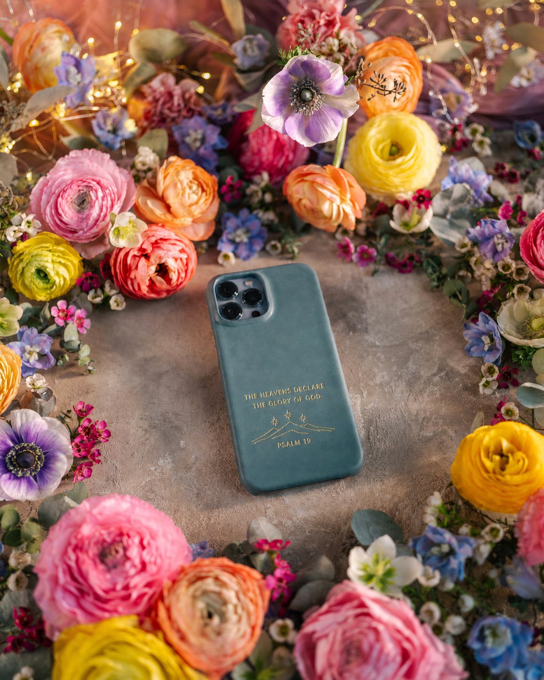 The Heavens Declare The Glory Of God Psalm 19 handcrafted leather iPhone case, Christian scripture gift