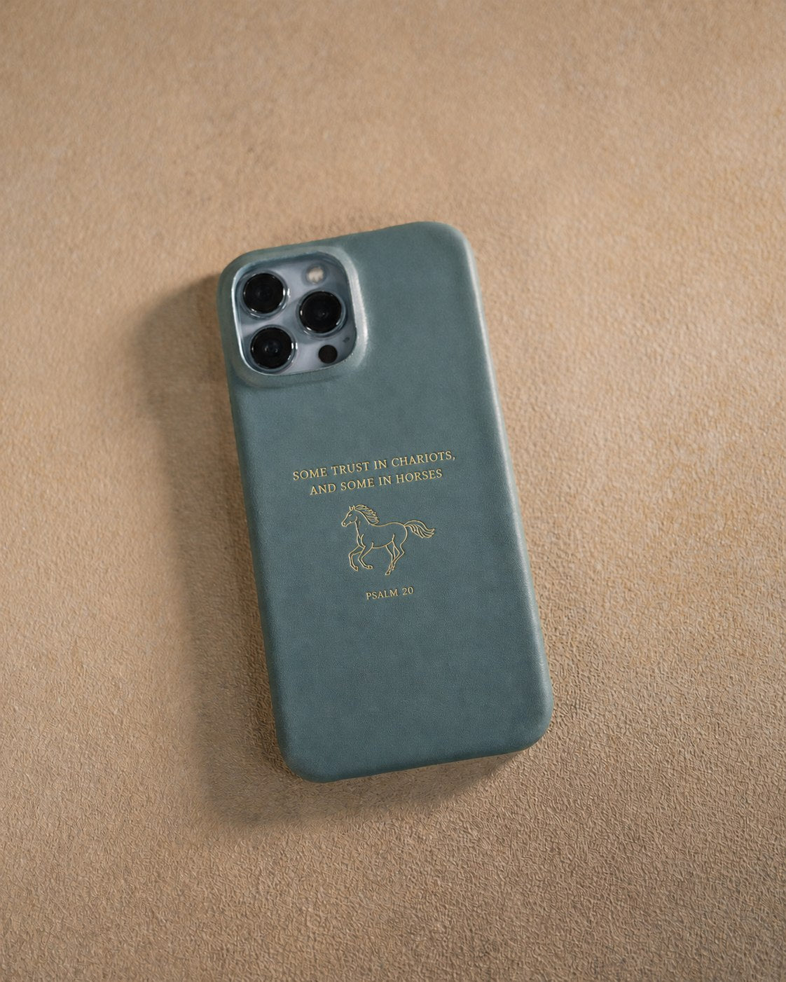 Some Trust In Chariots, And Some In Horses Psalm 20 handcrafted leather iPhone case, Christian scripture gift