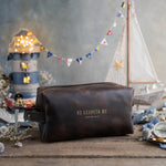 He Leadeth Me Psalm 23:3 full-grain leather dopp kit, Christian scripture gift