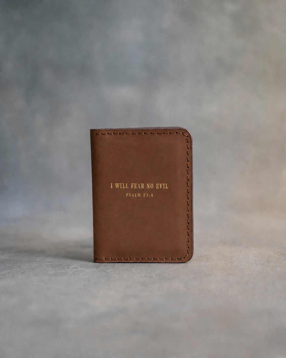 I Will Fear No Evil Psalm 23:4 Caramel full-grain leather wallet, Christian scripture gift
