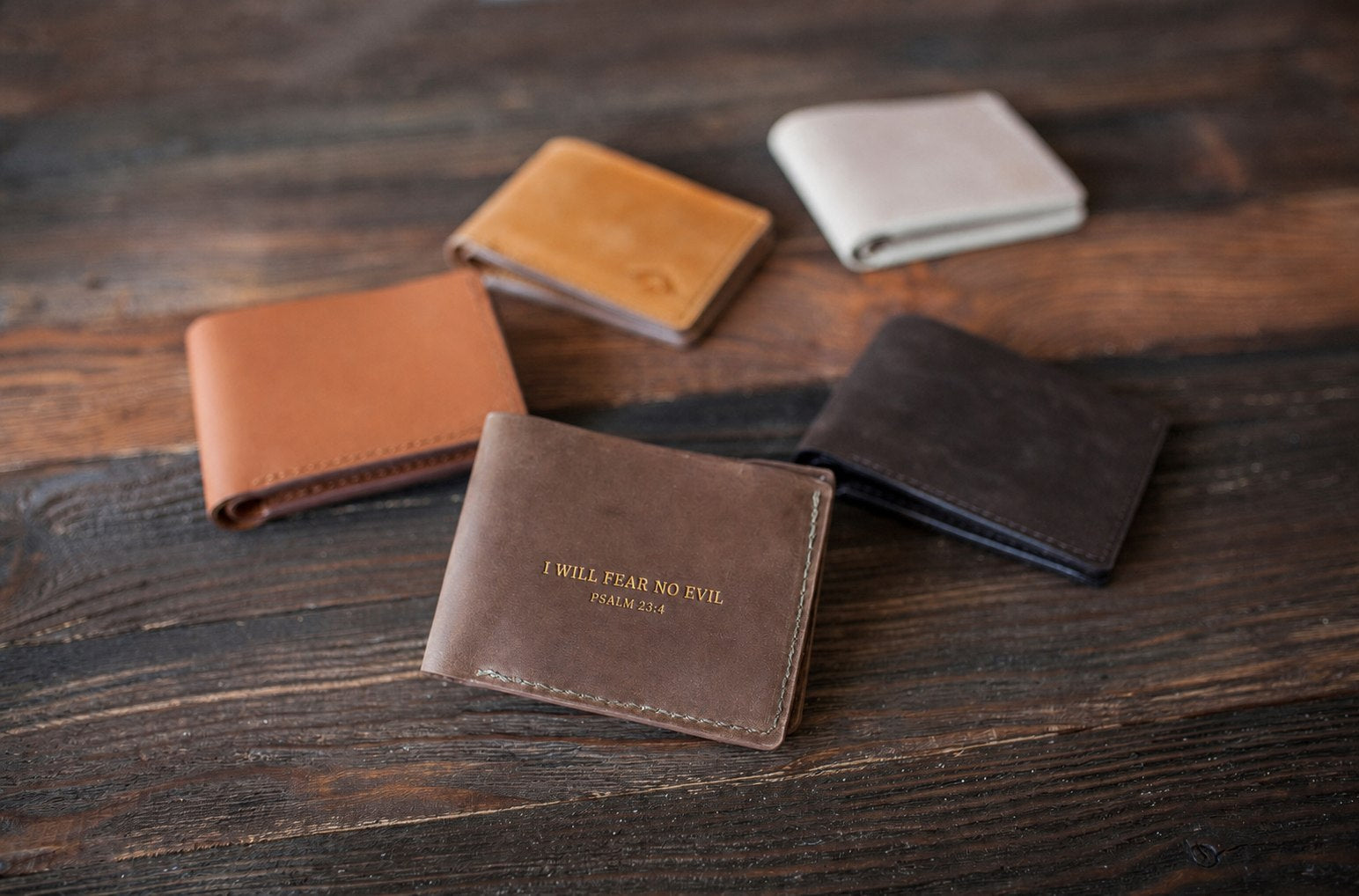 I Will Fear No Evil Psalm 23:4 full-grain leather wallet, Christian scripture gift