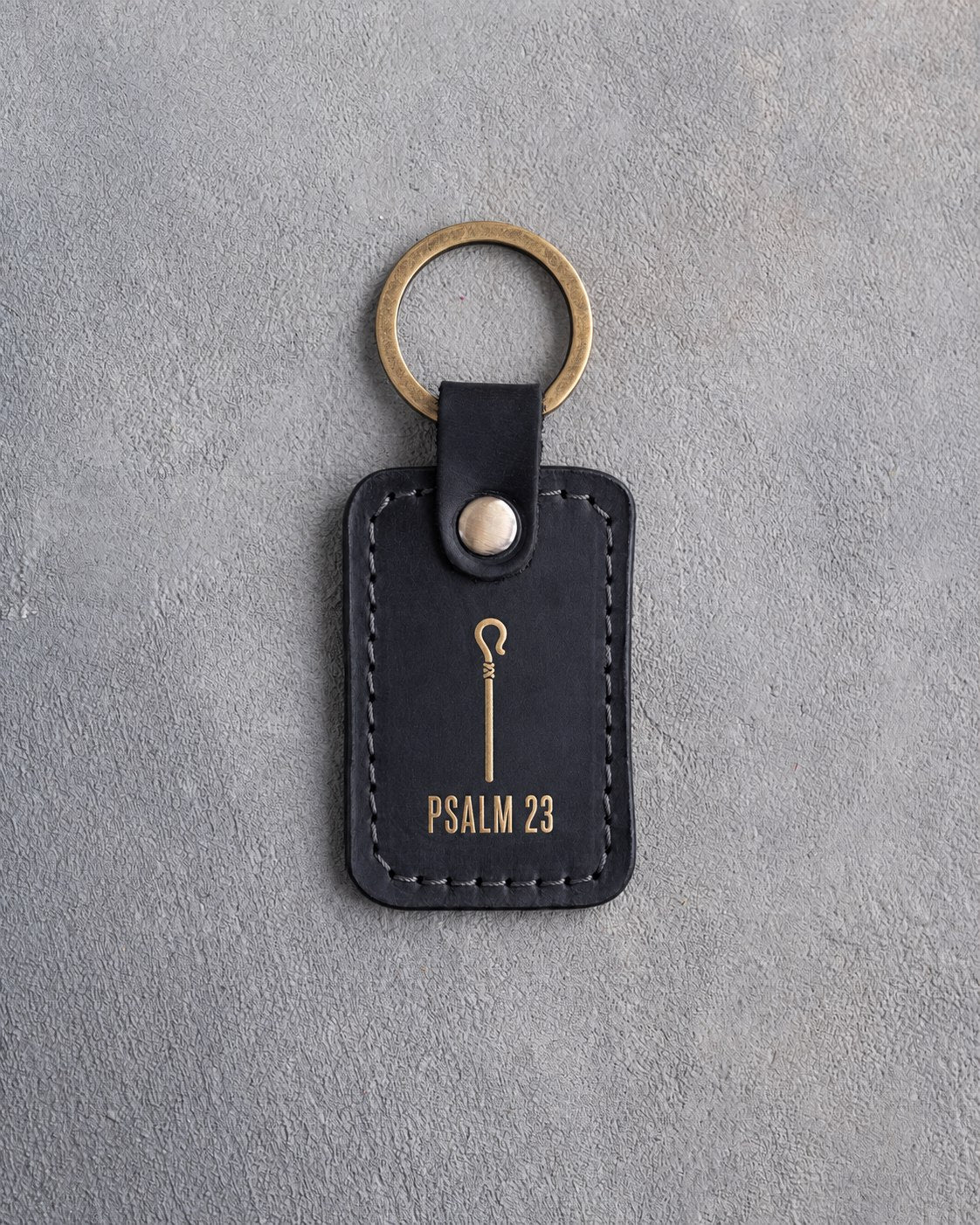 The Lord Is My Shepherd Psalm 23 Black handcrafted leather keychain, Christian scripture gift