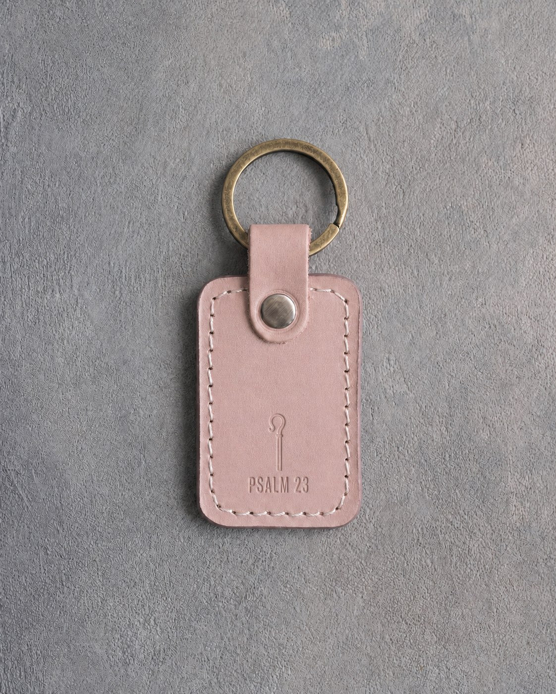 The Lord Is My Shepherd Psalm 23 Blush handcrafted leather keychain, Christian scripture gift