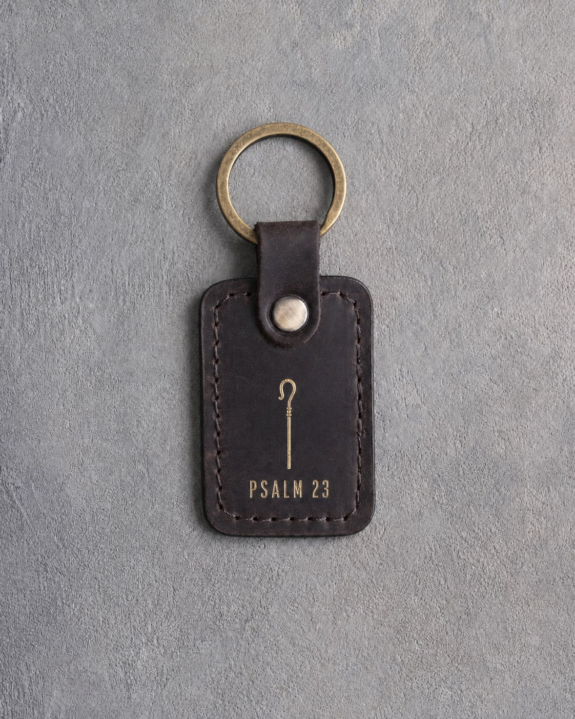 The Lord Is My Shepherd Psalm 23 Dark Espresso handcrafted leather keychain, Christian scripture gift