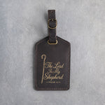 The Lord Is My Shepherd Psalm 23 Dark Espresso full-grain leather luggage tag, Christian scripture gift