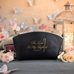 The Lord Is My Shepherd Psalm 23 Black full-grain leather makeup bag, Christian scripture gift
