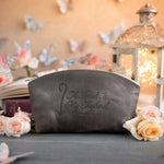 The Lord Is My Shepherd Psalm 23 Country Gray full-grain leather makeup bag, Christian scripture gift