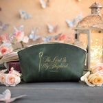The Lord Is My Shepherd Psalm 23 Forest Green full-grain leather makeup bag, Christian scripture gift