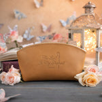 The Lord Is My Shepherd Psalm 23 Indian Summer full-grain leather makeup bag, Christian scripture gift
