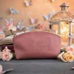 The Lord Is My Shepherd Psalm 23 Parisian Blossom full-grain leather makeup bag, Christian scripture gift