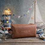 Teach Me Thy Paths Psalm 25:4 Caramel full-grain leather dopp kit, Christian scripture gift
