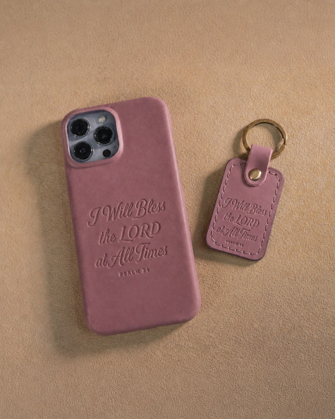I Will Bless The Lord At All Times Psalm 34 handcrafted leather iPhone case, Christian scripture gift