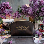 Delight Thyself In The Lord Psalm 37:4 Dark Espresso full-grain leather makeup bag, Christian scripture gift