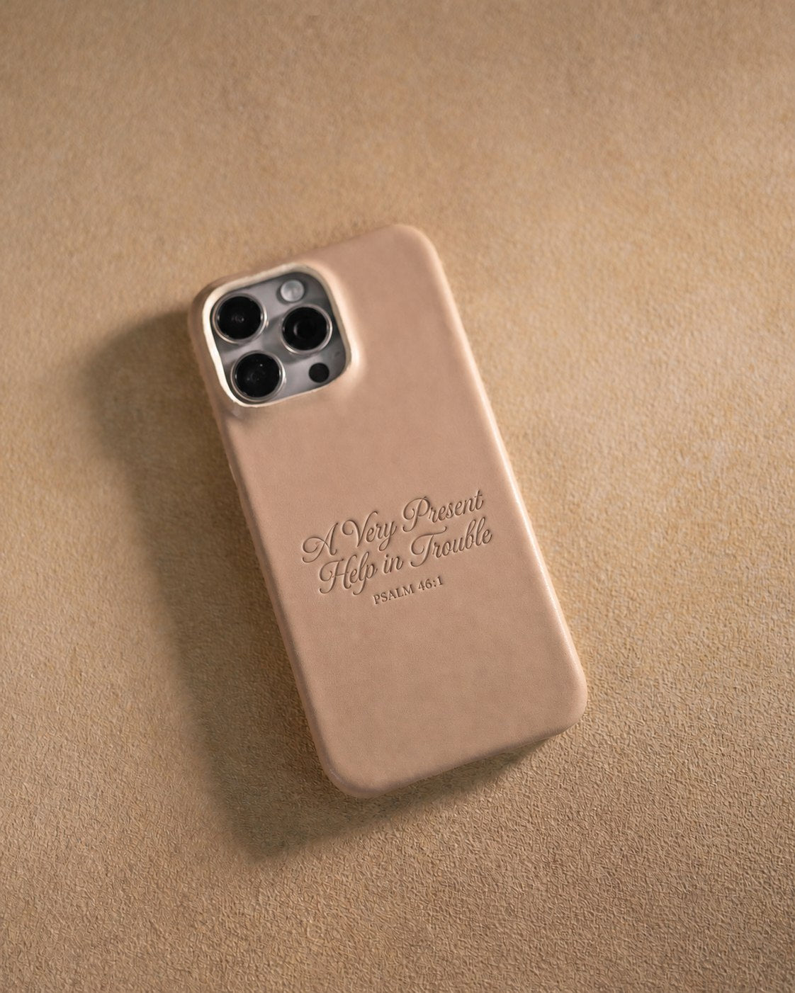 A Very Present Help Psalm 46:1 handcrafted leather iPhone case, Christian scripture gift